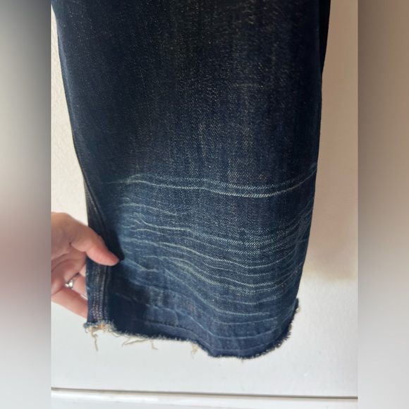 Buz Jones Dark Wash Wide Leg Cropped Frayed Cuff Denim Overalls Size Medium - Picture 10 of 15